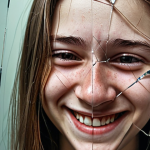 **Prompt 1: Digital Facade and Inner Turmoil**
    A close-up of a young person (teenager, gender-neutral) looking into a smartphone screen. Their face reflected on the screen is perfectly filtered and smiling, radiating confidence and happiness. However, the true face of the young person, visible around the phone, shows subtle signs of anxiety, fatigue, and sadness, with a strained, forced smile. The background is blurred, emphasizing the disconnect between the presented digital persona and the hidden emotional struggle. Subtle elements like shattered glass cracks on the phone or a faint, almost invisible mask over their real face could enhance the theme of lost authenticity and the pressure of digital perfection. Realistic, emotionally resonant lighting.