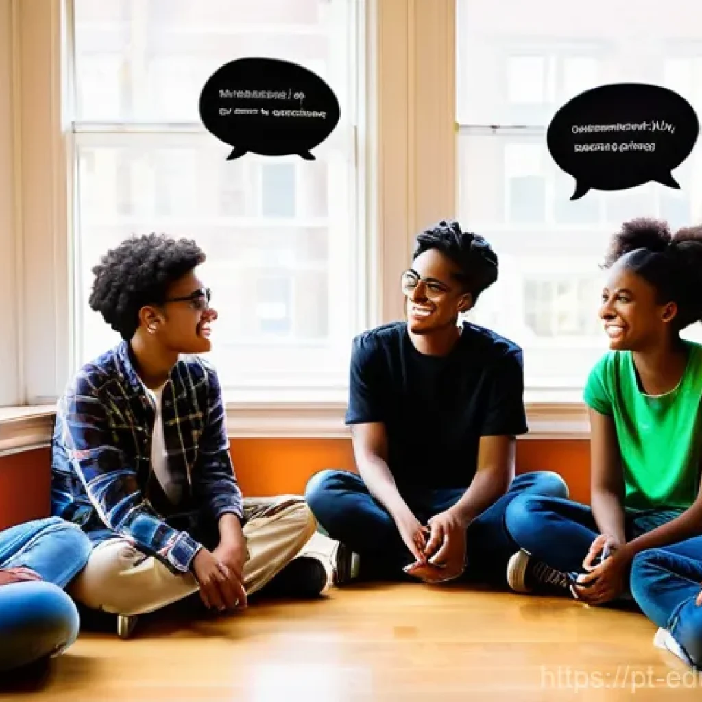 미디어 교육에서의 스토리텔링 방법 - **Prompt:** A vibrant and diverse group of teenagers and young adults (ages 15-25) gathered in a bri...